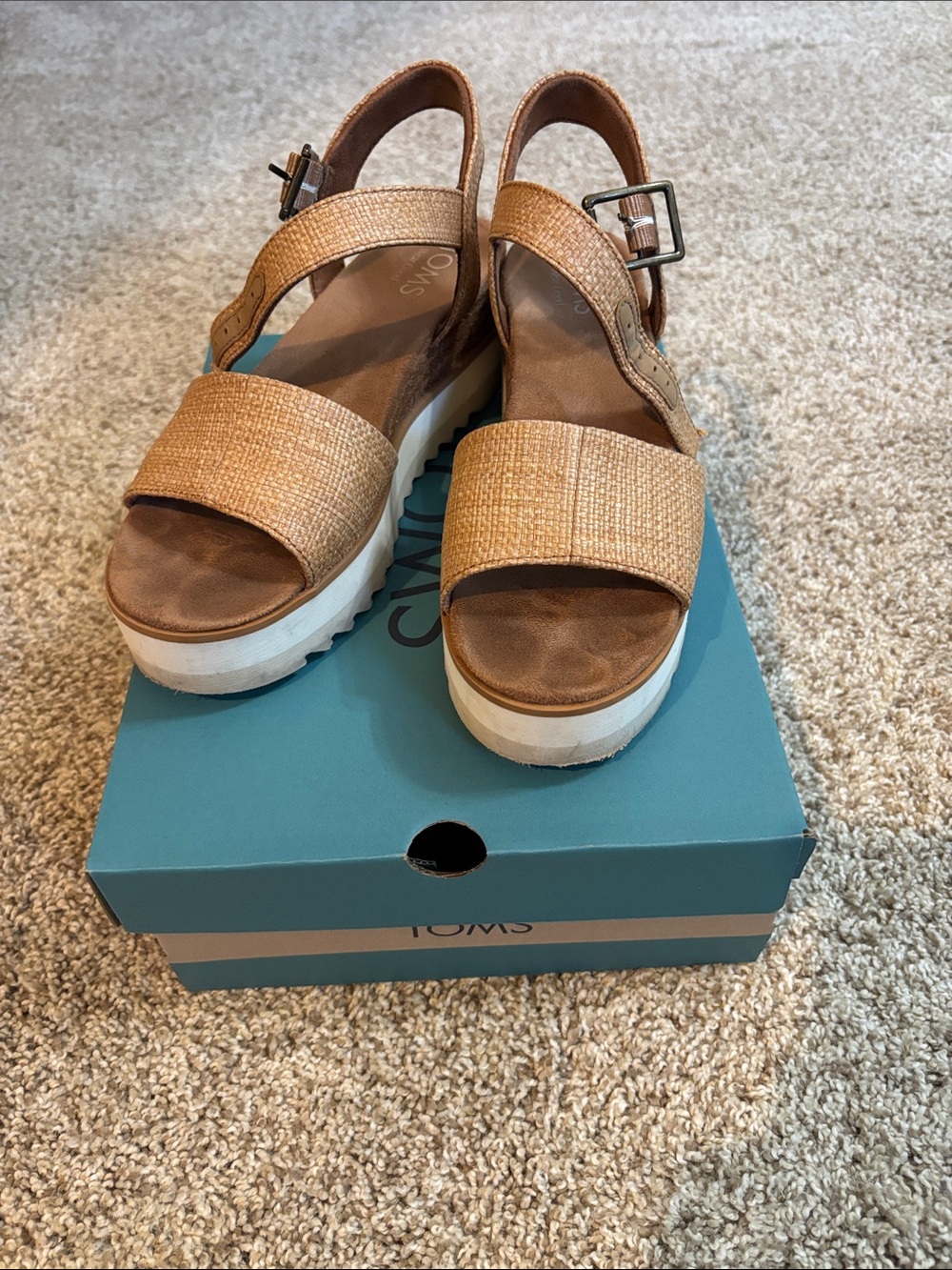 TOMS Brown Woven Platform Slingback Sandals